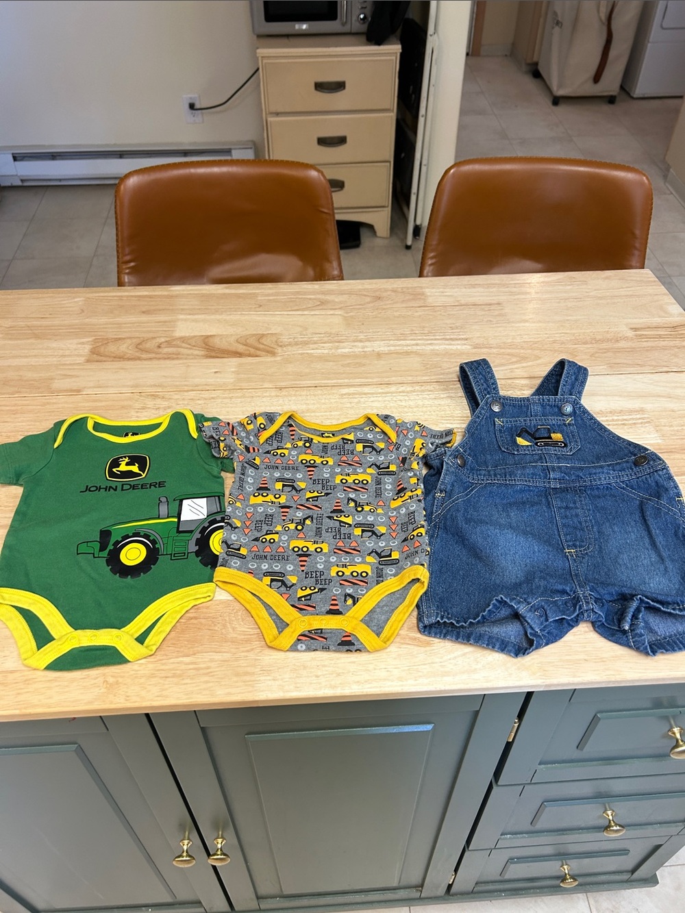 John Deere Green Tractor & Construction Print Baby Set with Denim Shortall